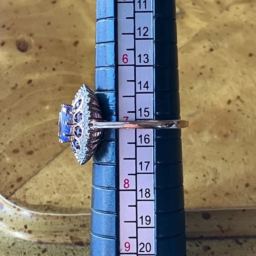 Natural Tanzanite Pink Sapphire Sterling Silver Ring Size 7
